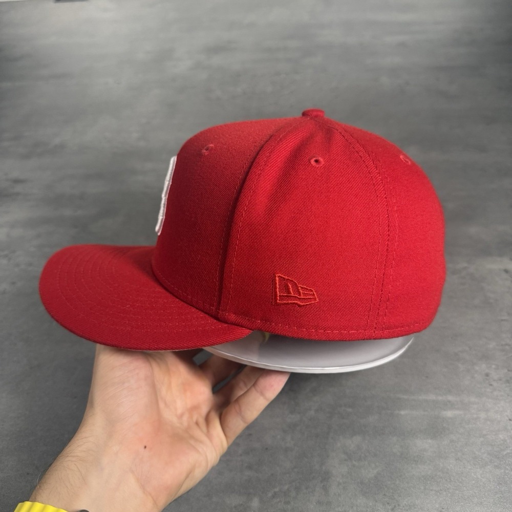 Hat Club Boston Red Sox New Era Cap Red Pink White 7 5/8 WS Side Patch‎ Fitted - Picture 4 of 7